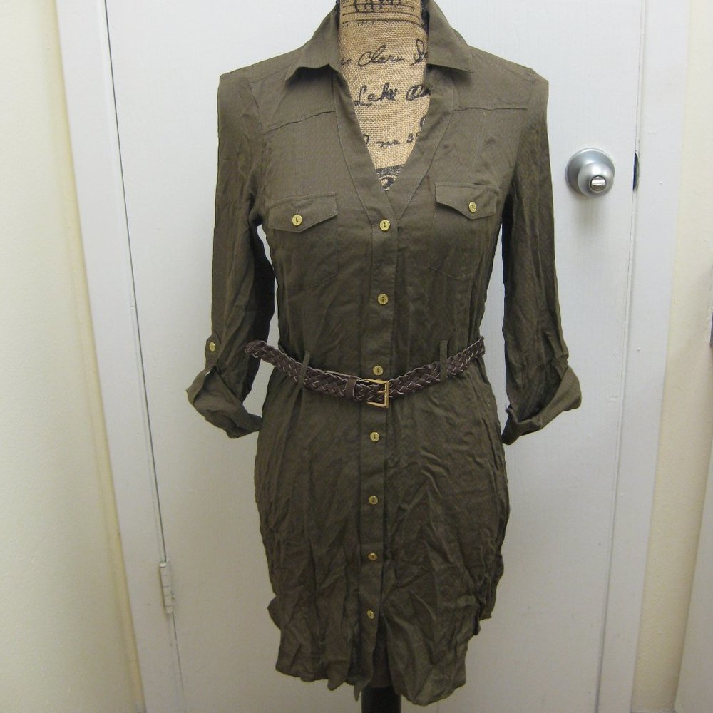 NWT Guess green button-up belted shirt dress XS